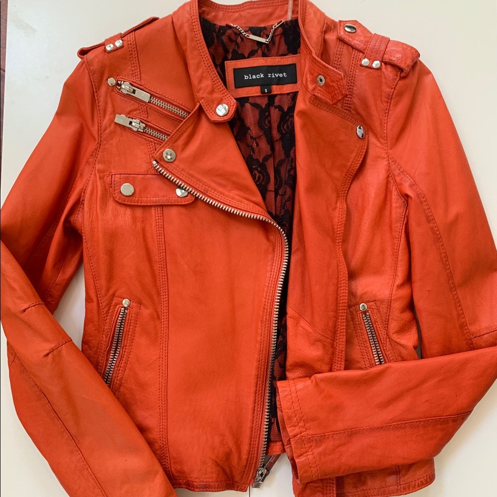 Coral Genuine Leather Moto Jacket